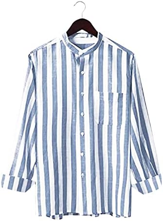 XXBR MENS Skraćene pamučne majice kratkih rukava, ljetna vertikalna prugasta gumb dolje košulja Prednji