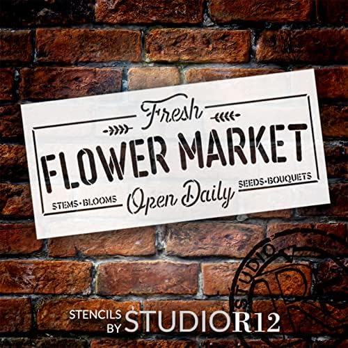 Svježe cvijeće tržište dnevno šablona studior12 | Craft DIY Spring Home Decor | Paint Farmhouse Wood znak | Oprema za ponovnu upotrebu | Odaberite veličinu