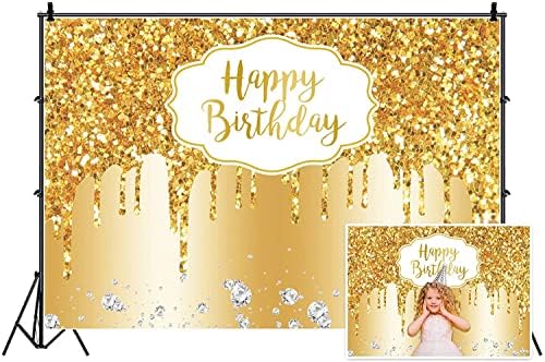 Yeele 15x10ft Gold Glitter Birthday Backdrop Glitter Silver Diamonds Gold Background Girls Boys 16th 18th
