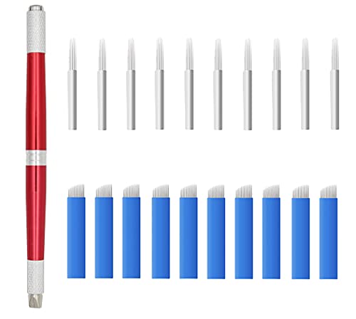 XIAOYU 3 u 1 mikroblading olovka sa iglama olovka za trajnu šminku za ručnu tetovažu obrva, Crvena