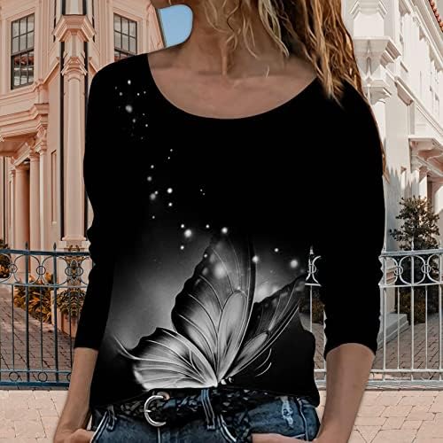 Osnove Žene Žene Dugi Rukav Pulover Top Leptir Print Moda Casual Posada Vrat T Shirt Cool Žene Shirts
