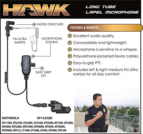Hawk rever Mic za Motorola XTS Radio uključuje Fin Ultra Earmolds
