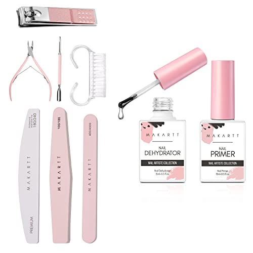 Makartt set dehidratora za nokte i prajmera Bunle sa turpijom za nokte i puferom, Pink Basic Nail Prep Kit