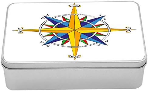 AMBESONNE COMPASS TIN kutija, šareni živopisni dizajn Windrose morska morska lična tema Jedrenje Putovanje