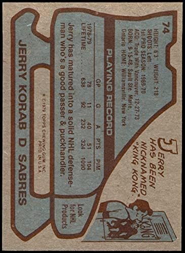 1979 TOPPS 74 Jerry Korab Buffalo Sabers Ex Sabers