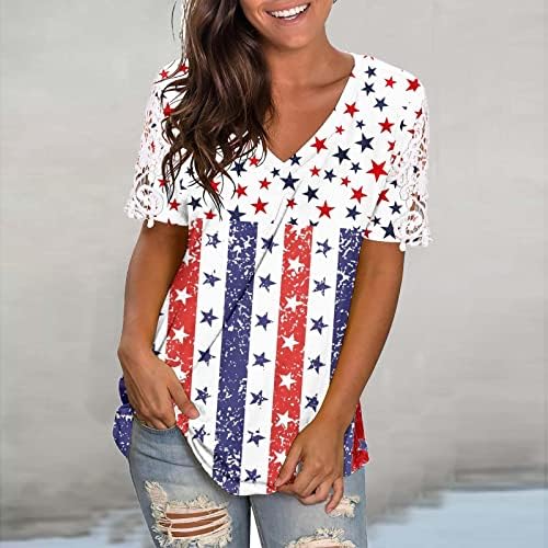 Brunch bluza za djevojke Jesen Ljeto kratki rukav Vneck čipka 4. jula Grafički opušteni fit majice Žene
