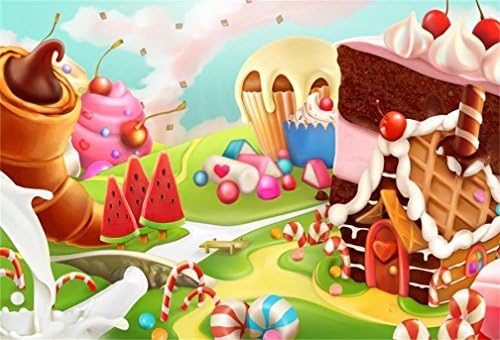 Aofoto 5x3ft Fantasy Candy Land pejzažna pozadina crtani sladoled Desert Lollipop fotografija pozadina torta kuća za rođendansku zabavu Banner Photo Studio rekviziti Vinilna pozadina za djecu