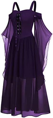 Pejock gotičke haljine za žene, ženske Halloween Plus Size hladna ramena duga haljina leptir rukav pertle