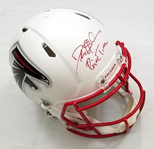 Deion Sanders sa autogramom Atlanta Falcons Riddell Flat mat bijeli autentični šlem sa udarnim vremenom