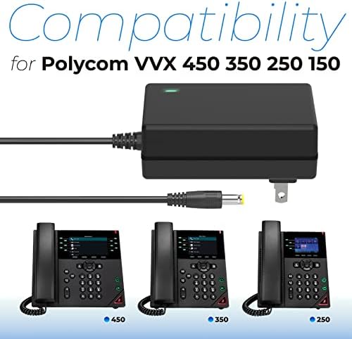 Antoble Napajanje kompatibilno s Polycom VVX 250 450 150 350 punjačem za napajanje za IP telefone 2200-48872-001,