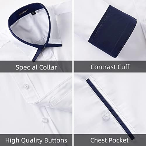 Hisdern Muške košulje dugih rukava Čvrsta poslovna zvanična košulja Regularna fit casual gumba dole dvostruka košulja kože