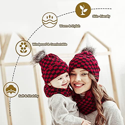 4pcs Porodica podudaranje šešira roditelj-dječji šešir zimski topljivi pom pom kuglice Beanie cap majka