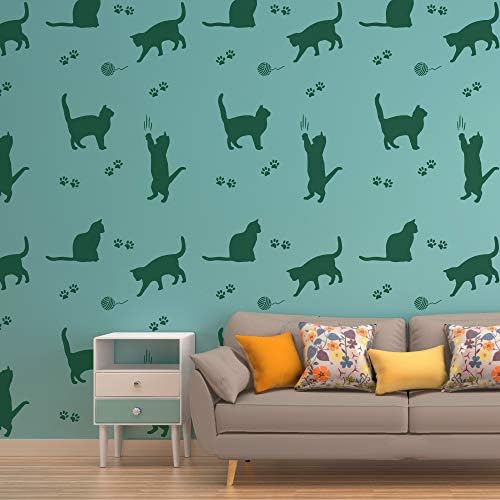Nakleo plastični zidni šablon - 43x64cm / 17 x 25 - mačka životinja - veliki pozadina uzorak slikanje DIY Art Craft predložak - Tkanina