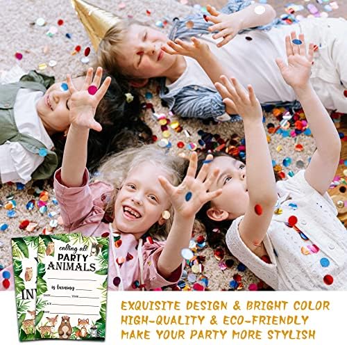 Širove rođendane s kovertama - Safari Party Poziv za dječake / djevojčice - Šumske tematske životinje Napuna