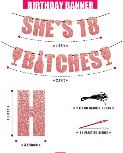 PartyForever 18. rođendanski ukrasi za rođendan Baner za djevojčice sa 18 b * tches Rose Gold Glitter Pisma
