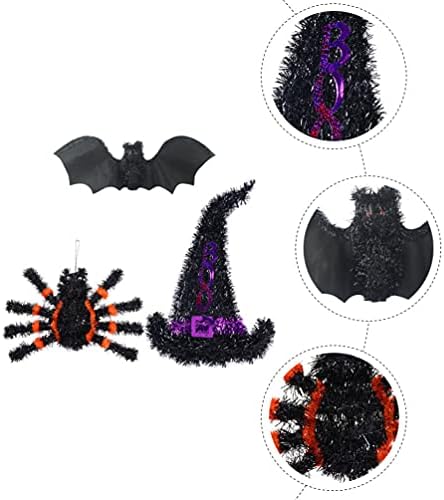 Toyvian Trenutni ukrasi 3pcs Halloween Dekoracija Spider Bat čarobnjak Hat Hanget Party ukrasi uklette House Read za vrata Prozor za prozor Shop Bar Torch Toy Spider