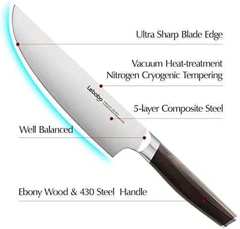 Lebabo kuhinjski nož - profesionalni kuharski nož od 8 inča i pomoćni nož od 5,5 inča - SUS304 5-slojni