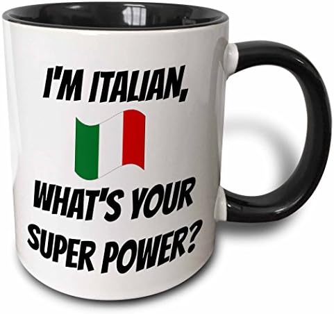 3dRose ja sam Italijan, koja je tvoja Super snaga Dvotonska Crna šolja, 11 oz