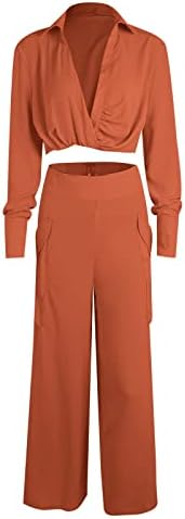 Motorne hlače Žene žene Ženske košulje s dugim rukavima Top visoki struk labavi džep casual hlače set 2
