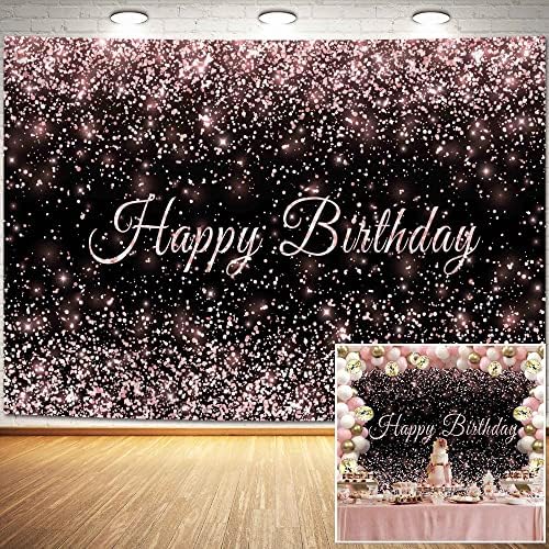 Haboke 7x5. 5ft izdržljiva tkanina Happy Birthday Backdrop Pink and Black Shiny Gold dot Glamour Sparkle
