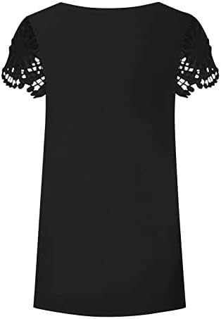 Ženske casual labave majice čipke CUTOUT kratki rukav na vrhu Leptir Mandelion Print majice 2023 Ljetna