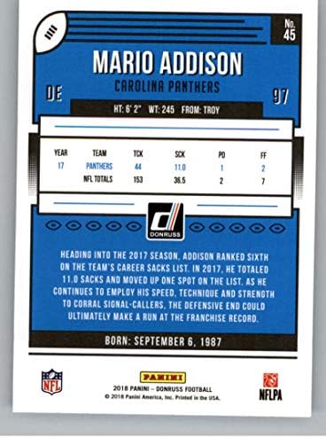 2018 Donruss Fudbal 45 Mario Addison Carolina Panthers Službena NFL trgovačka kartica