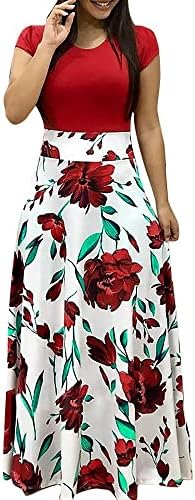 Haljine s kratkim rukavima za žene, ženske ležerne cvjetne tiskane maxi haljine kratkih rukava s kratkim rukavima duga haljina