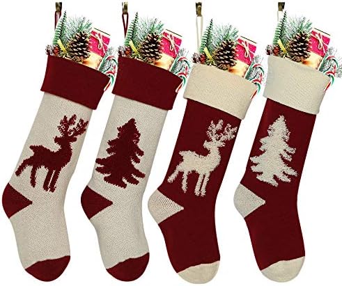 Vithriii božićne čarape, 18 inča Burgundija 4 pakovanje Veliki kabl pletena čarapa, personalizirani reindeer