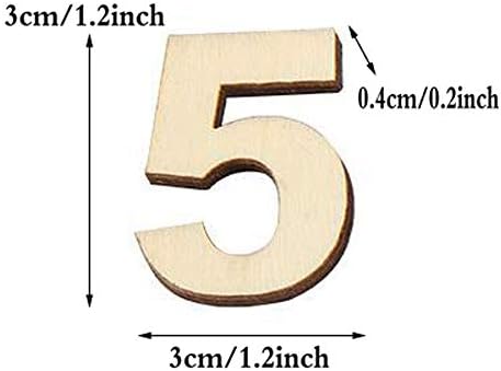 JKJF Drveni broj nedovršene drvne naljepnice za DIY CRAFT, 0 do 9, ukupno 6 seta 60 kom