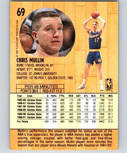 1991-92 Fleer Košarka 69 Chris Mullin Zlatni državni ratnici Službena NBA trgovačka kartica od fleera
