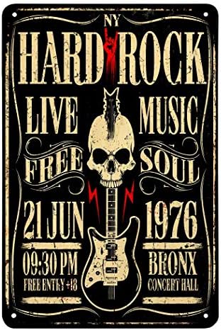 Aoyego Hard Rock Poster Limeni znak, Rock Roll Muzika sa lobanjom gitara Vintage metalni Limeni znakovi za kafiće barovi Pabovi prodavnica zid dekorativni smiješni Retro znakovi za muškarce žene 8x12 inč