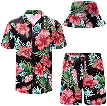 Babioboa muške havajske košulje kompleti 2 komada dugmad na plaži Odjeća tropska Aloha print odjeća sa šeširom