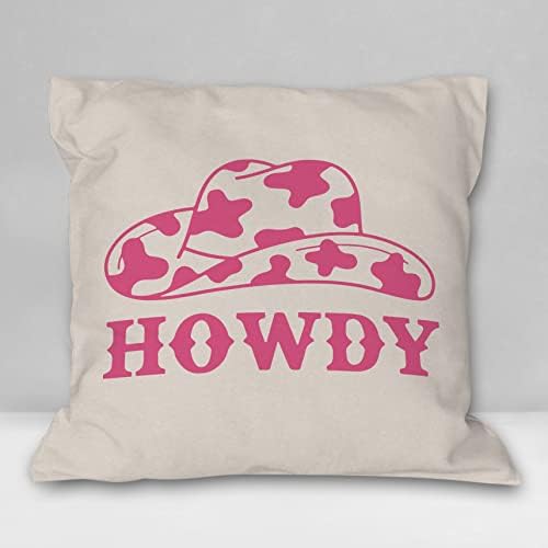 Burosev Pink Howdy citira meko bacanje jastuka, preppy cowgirl kaubojski šešir ukrasni jastuk, preppy howdy