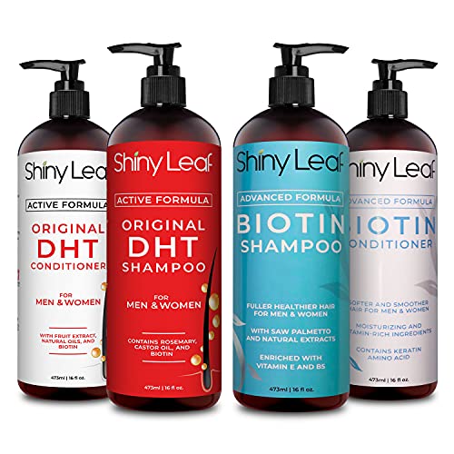 Sjajni list Biotin i blokator za rast dht Paunder - Sulfate Besplatan šampon i balzam Skupljanje ciljajući tanjivanje kose, gubitak kose - Pro-sjaj, Sigurna boja, zadebljanje, 4x16 oz
