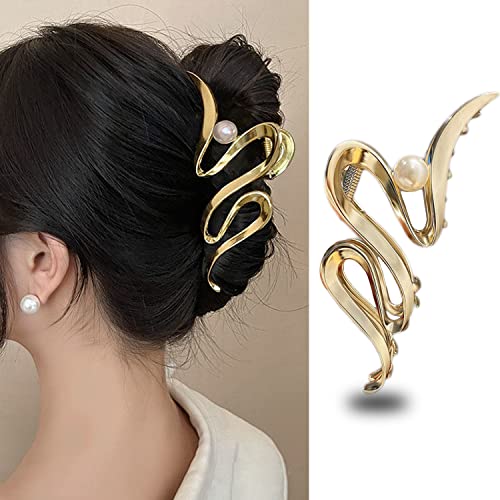Zlatna metalik traka u obliku bisera optočena kandža za kosu, velike veličine, 1kom, pogodna za žene guste