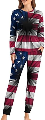 Ženska pidžama sa američkom zastavom Sunflower set Dvodijelnih dugih rukava i pantalona za spavanje Print