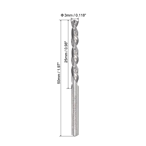 Uxcell burgije za uvijanje od čvrstog karbida 3,3 mm, metričke leve spiralne flaute sa ravnim drškom volframovog