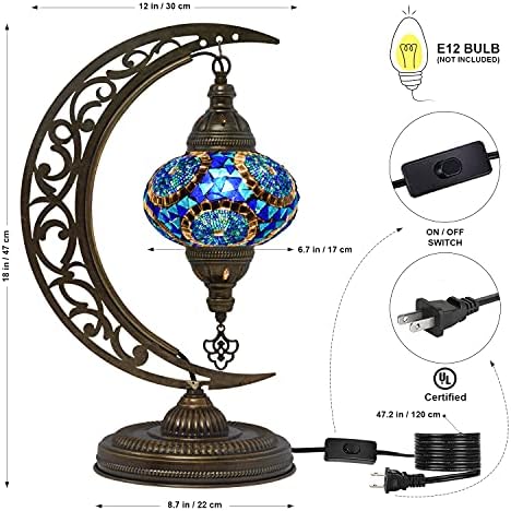 Mozaistička turska svjetiljka, jedinstvene lampe, mozaična stolna lampa u obliku mjeseca, marokanska handsadna