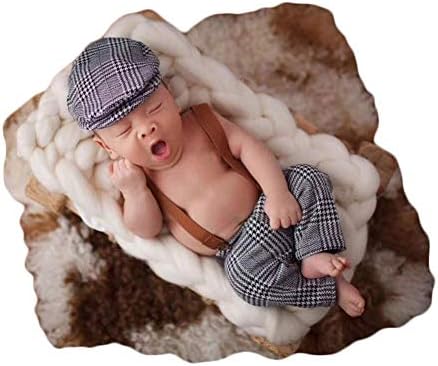 Coberllus novorođenče fotografija za fotografije provjerene tkanine dječake ravne kapice i suspenzije hlače