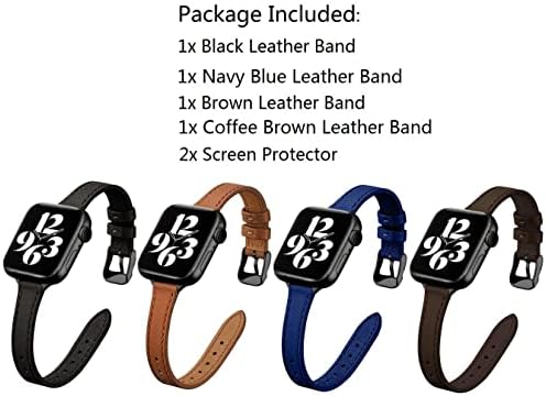 Tanke kožne trake kompatibilne sa Apple Watch Band 41mm 40mm 38mm, gornji zrno kožni sat Tanki ručni pojas Kompatibilan je za IWATCH SE ultra serije 9/4/7 / 6/5/4/3, crna kavana, 2x ekrana, 2x ekran Zaštitnik kao poklon