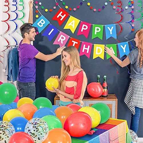 Happy Rođendan Baner, 77pcs Rainbow Rođendan ukras sa stolnom krugom točkice Garland Viseći Swirls Latex Confetti Baloni Rođendan za rođendan za djevojke Dječje Djeca muškarci