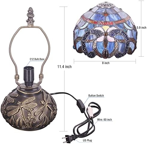 RHLAMPS mala Tiffany lampa W8H11 Inch oblačno stil vitraž stolna lampa Bronzana gljiva tip smole baza Mini