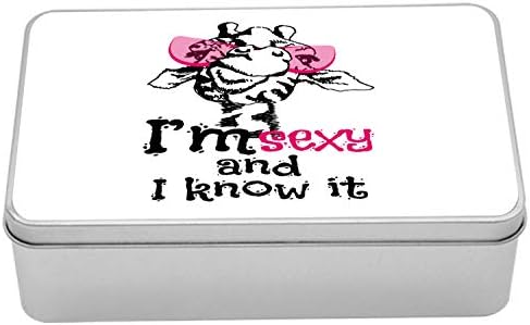 AMBESONNE GIRAFFE TIN kutija, smiješna životinja u ružičastim naočalama sa hitimnim tipografijom modne slike,