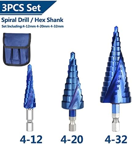 XMEIFEITS Step Drill Step konusna bušilica 4-12 4-20 4-32mm plavo presvučeni HSS Step Drill Bit Hex Shank