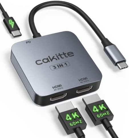 Cakitte USB C do dual HDMI adapter 4K @ 120Hz / 60Hz, 3 u 1 USB C do HDMI adaptera za dualnim monitorima
