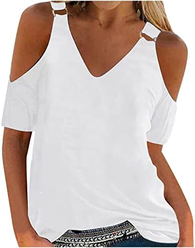 Ženska majica jesen ljetni kratki rukav 2023 hladno rame dubok V izrez seksi osnovna gornja majica za dame