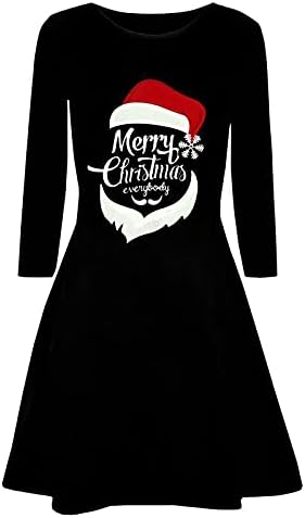 Ruziyoog ženska koktel zabava haljina Dugi rukav Santa Claus grafički labave Swing haljine Sretan Božić