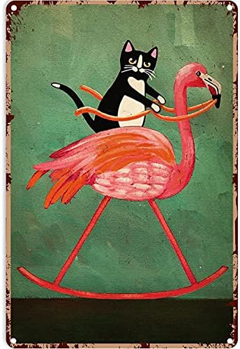 Apularna novost Metal TIN znak Flamingo Zidna umjetnost Kupatilo Cat i Flamingo Vrtni dvorišni znakovi Rođendan