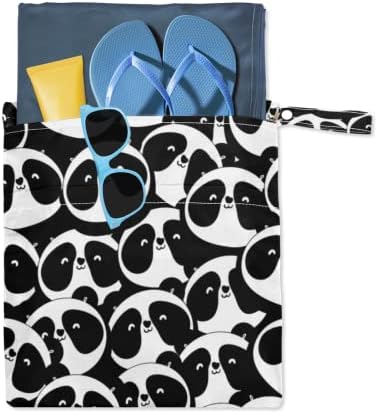 Slatka panda uzorka mokra suha torba za tkaninu kostim pelena, karoon Panda vodootporna mornarica Organizator torbica sa džepovima sa patentnim zatvaračima i snap ručka koja se može prati za dnevnu sobu, 2 pakovanje