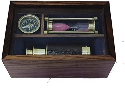 Nautički jedinstveni ručni gusarski mesing starinski teleskopski tajmer za puštanje sa ručno izrađenim drvenim kutijom Početna Dekor Rustikalni vintage Početna Pokloni